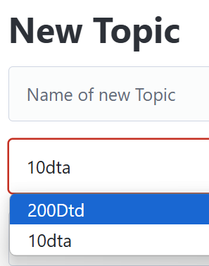 New topic form with select dropdown menu for the class_id showing names of the class